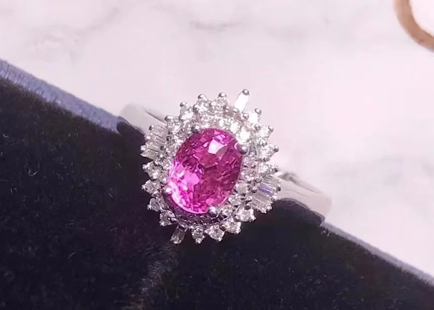 Sgarit Luxury Wedding Ring Gemstone 18k White Gold 42pc Diamond 1.77ct Pink Sapphire Rings 3.14g Jewelry Women