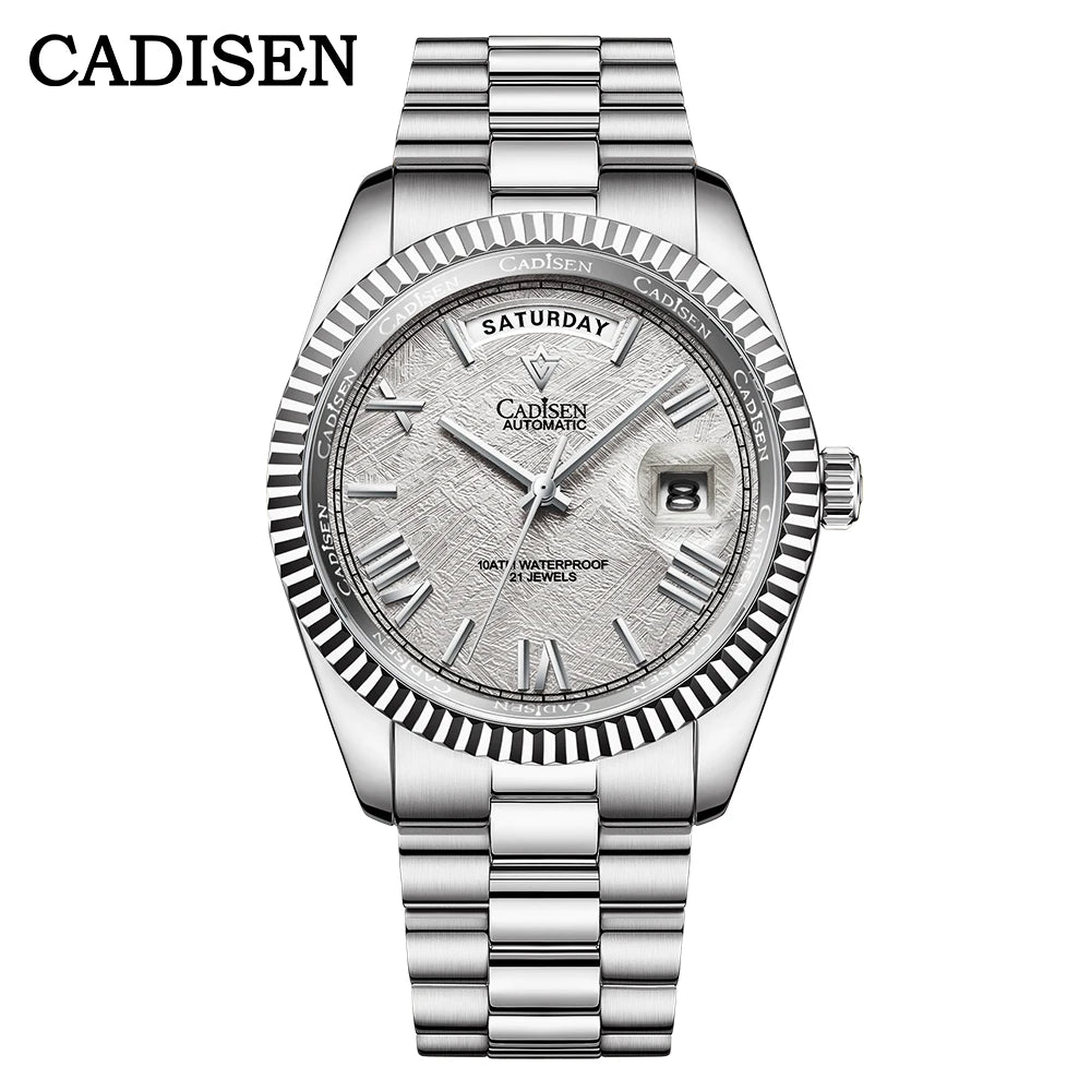 CADISEN Men's Mechanical Watches Luxury Meteorite Dial Automatic Watch For Men Week 100M Japan MIYOTA 8285 Movement Clock Man