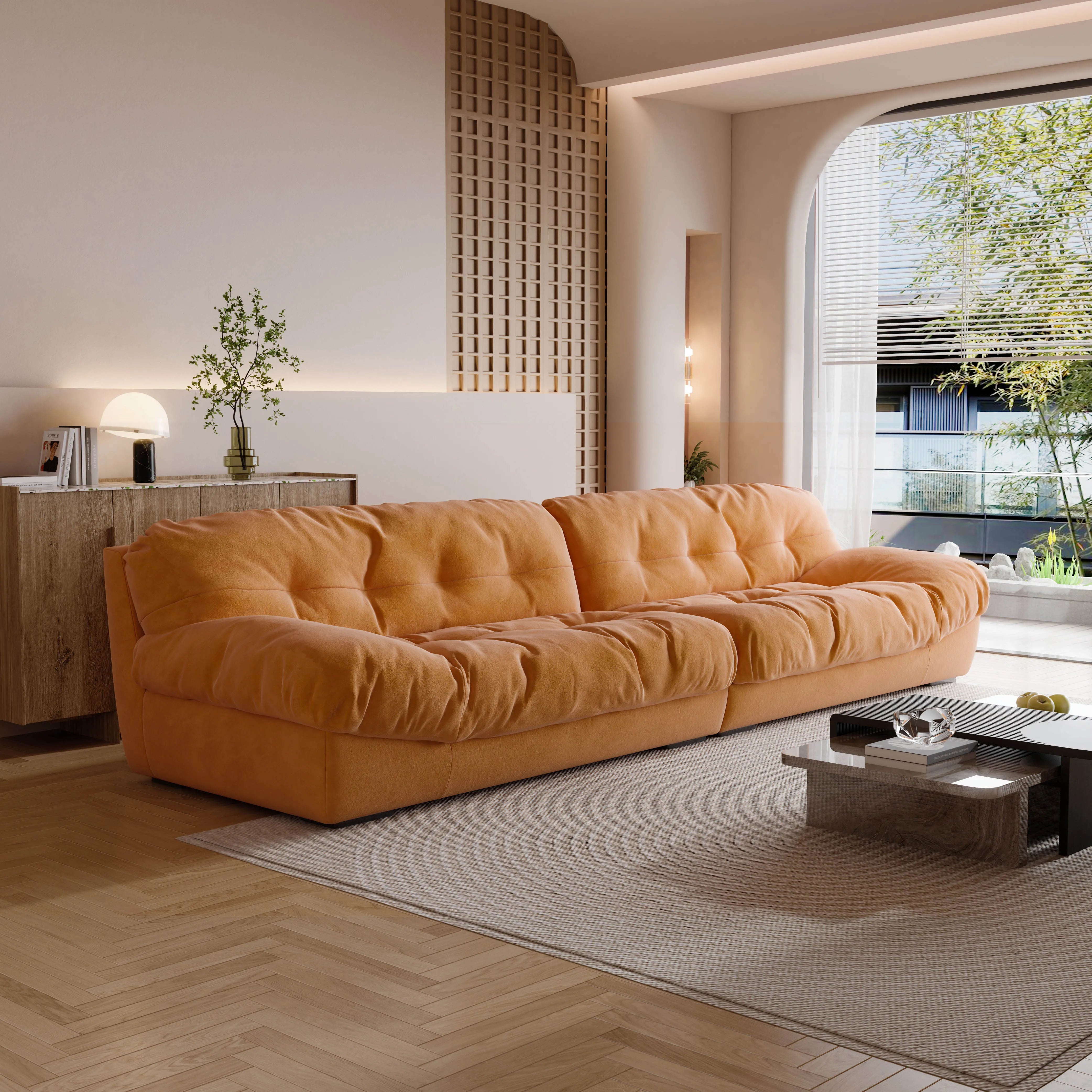Fabric Covered Sofa Set Modular Sectional — Cream | KIMLUD