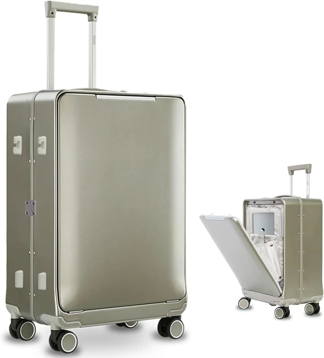 20-inch Front-Opening Grey PC Carry-On Suitcase with TSA Lock Lightweight Durable Luggage for Business Travel & Personal Trips