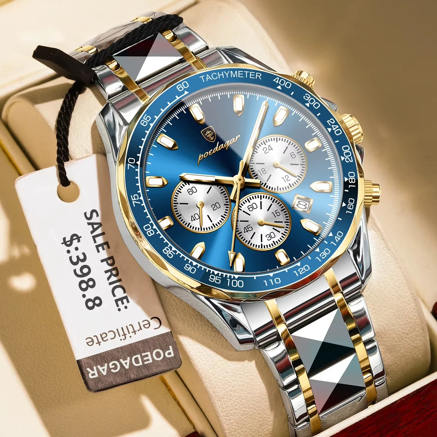 Stainless Steel Luxury Sports Watch Chronograph Auto Date — Blue | KIMLUD