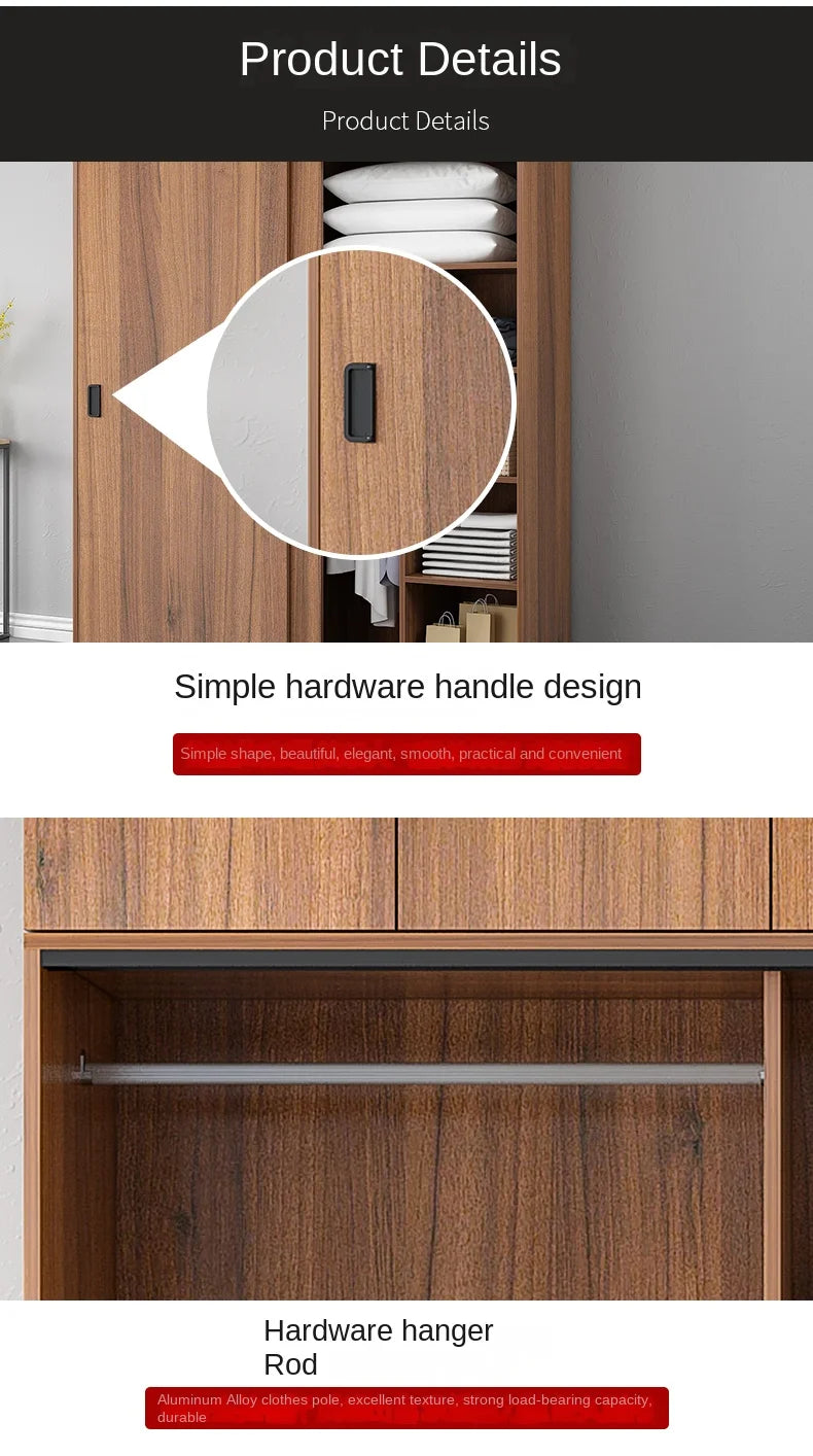 Wooden Wardrobe Minimalist Modern Bedroom Cabinet With Sliding Doors — White | KIMLUD