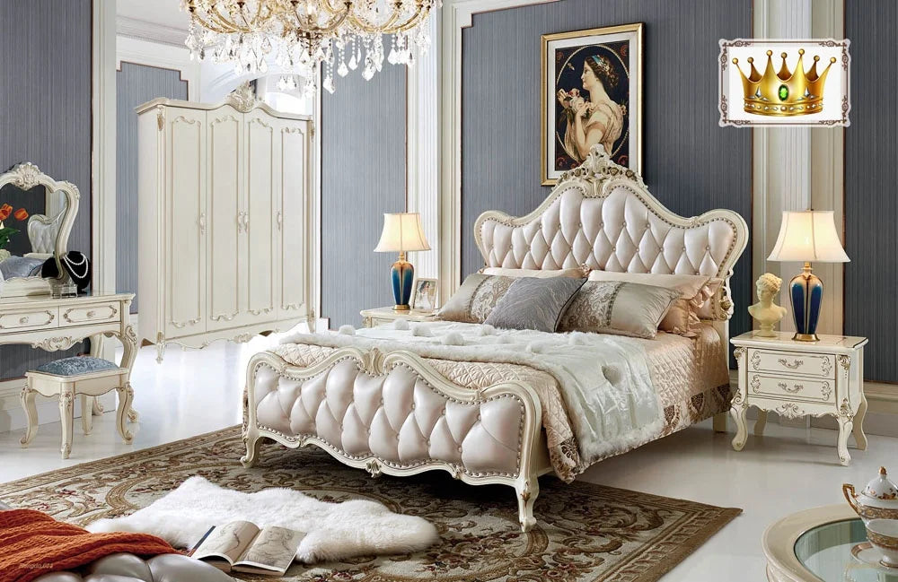 Classic King Size European Style Wood Bedroom Set Royal Luxury Furniture with Storage