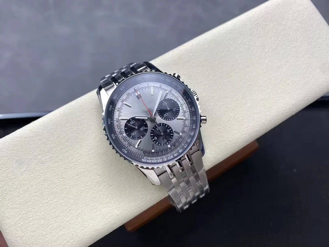 Men's Luxury Timing Watch 43mm Six Eye Exquisite Stainless Steel Strap Aviation Designer Customized Watch