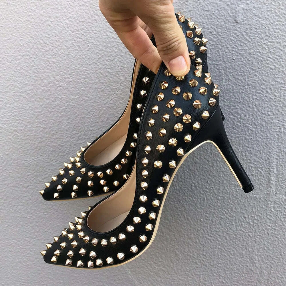 KIMLUD, Veowalk Silvet Gold Revits Women Sexy 12cm Pointed Toe High Heels Ladies Shallow Stiletto Pumps Shiny Wedding Party Dress Shoes, KIMLUD Womens Clothes