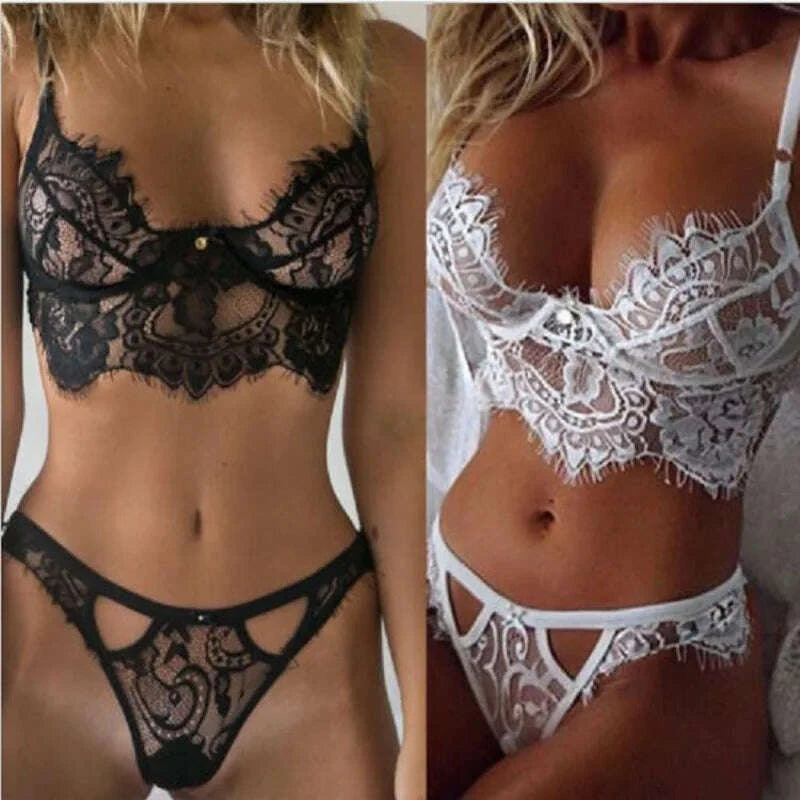 KIMLUD, Ladies Sexy Lace Underwear Set Transparent Hollow Bra Set Sexy Langerie Babydoll Ladies Bikini Panty Set Sexy Lingerie Set, KIMLUD Womens Clothes