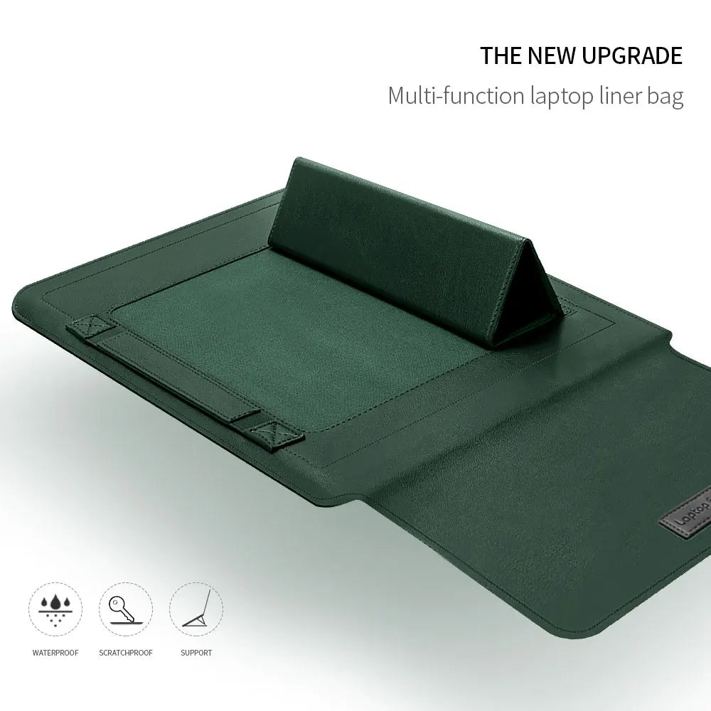 PU Leather Stand Cover MacBook Pro 16 Case — Dark Green | KIMLUD