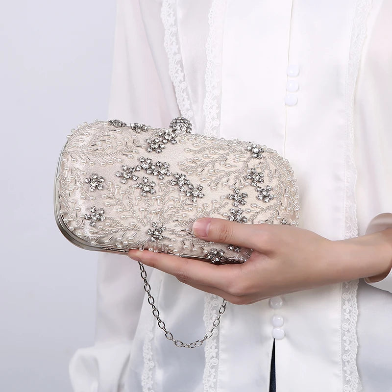 Women's Clutch Bag Crystal Pearl Clutch Purse Luxury Handbag Embroidery Evening Bag Wedding Bag for Bridal Shoulder Bag ZD1529