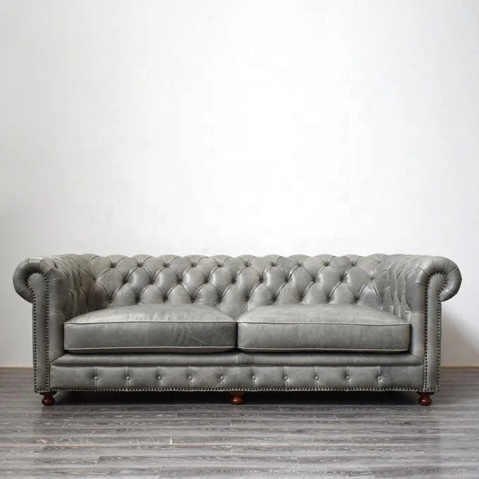 PU Leather Chesterfield Sofa Set 3 2 1 Seater With European Craftsmanship And Solid Wood Frame — Mustard Yellow | KIMLUD