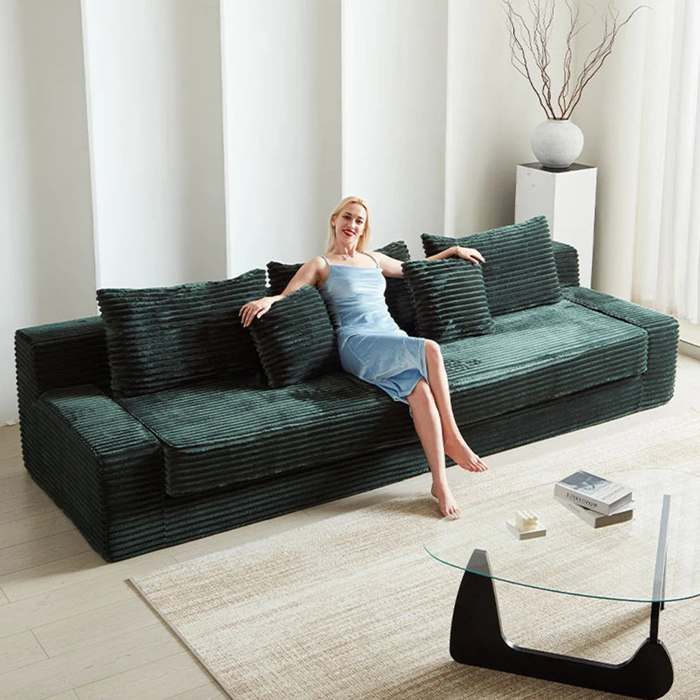 High-Density Sponge Fabric Tufted Modern Villa Sofa Bed Set Square Reclining Extendable Upholstered Comfortable Furniture