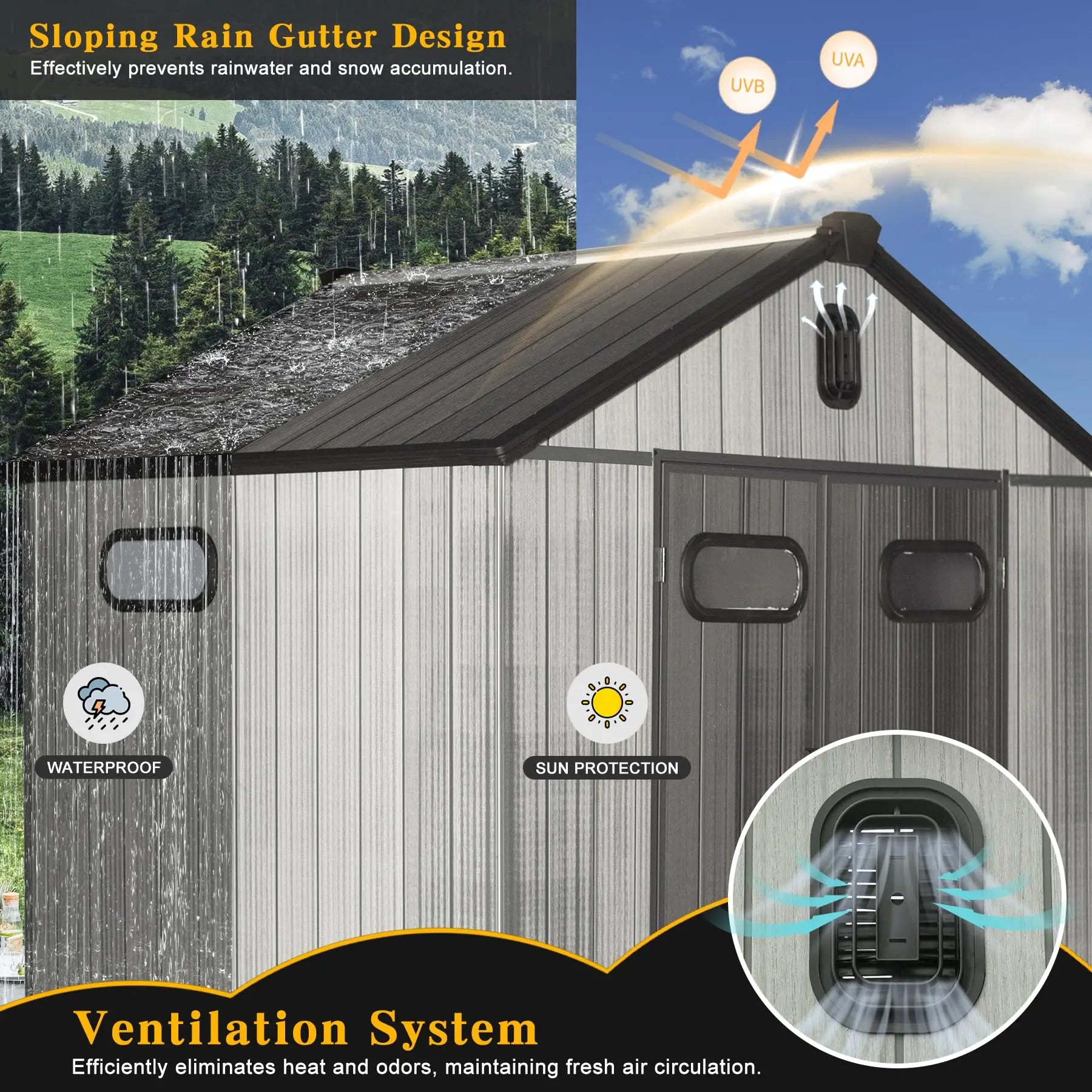 Resin Outdoor Storage Shed Waterproof Lockable Door — Gray | KIMLUD