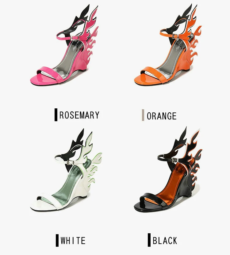 Patent Leather Gladiator Platform Wedge Sandals — Orange | KIMLUD