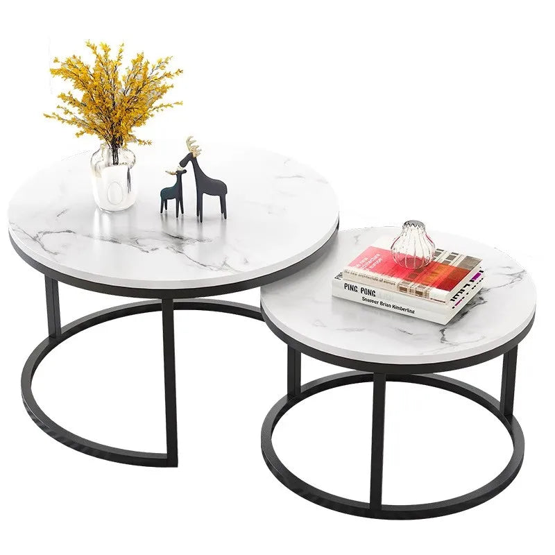 Black Marble Nesting Coffee Table Set Nordic Style — Gold | KIMLUD