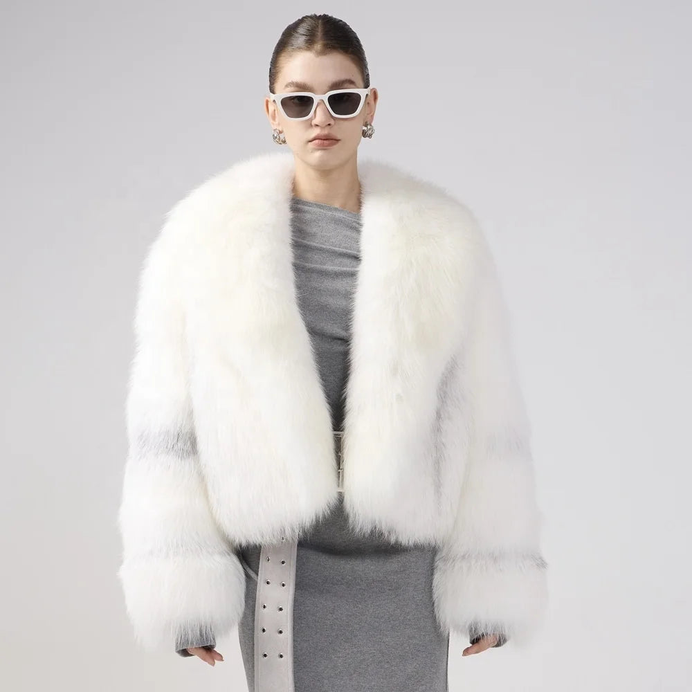 Top Luxury Full Pelt 100% Natural Riches Golden Island Fox Fur Skin Crop Top Coat