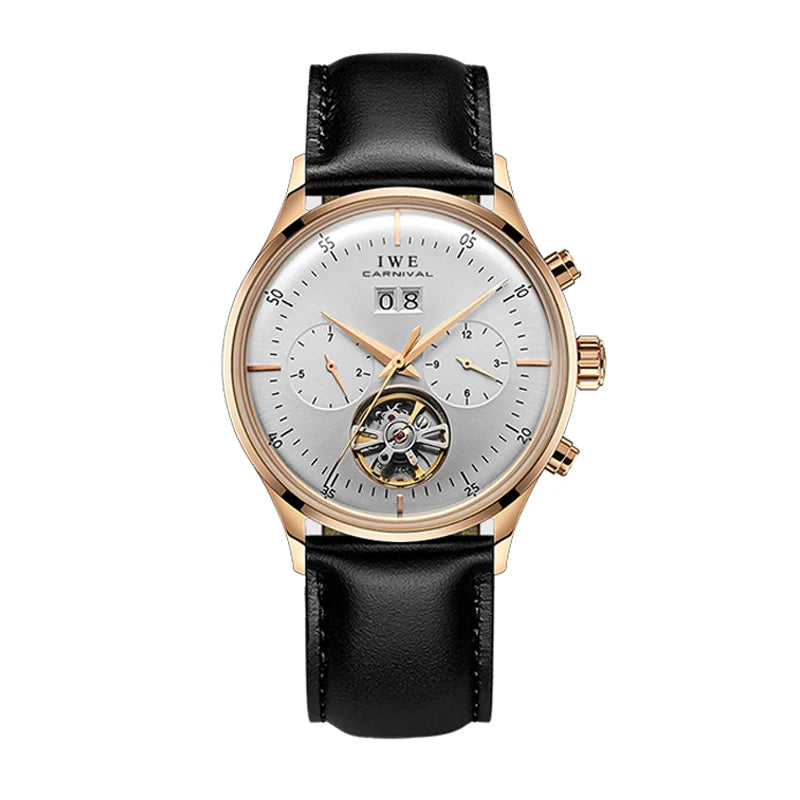 CARNIVAL Skeleton Tourbillon Watches Men Fashion Casual Waterproof Men Rose Gold Automatic Mechanical Watch Relogios Masculino