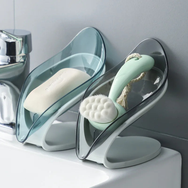 Leaf-Shaped Clear Plastic Soap Dish With Drain — Clear | KIMLUD