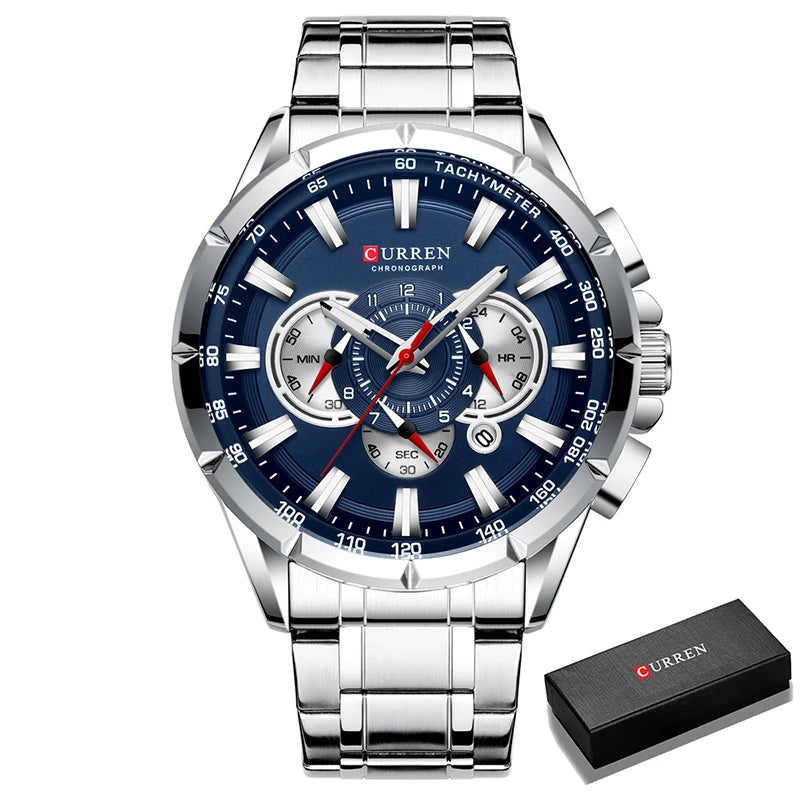 Stainless Steel Chronograph Watch — Silver | KIMLUD