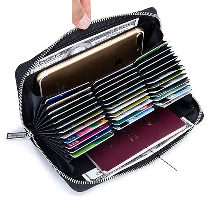 Genuine Leather Bags RFID Wallet 36 Card Holders Phone Case — Black | KIMLUD