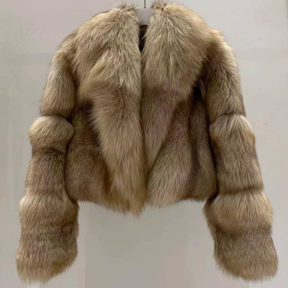 Top Luxury Full Pelt 100% Natural Riches Golden Island Fox Fur Skin Crop Top Coat