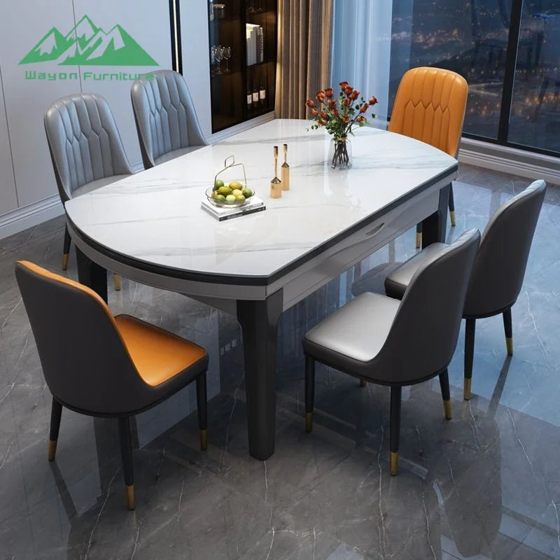 Solid Wood Dining Table Set Marble Top — Gray | KIMLUD