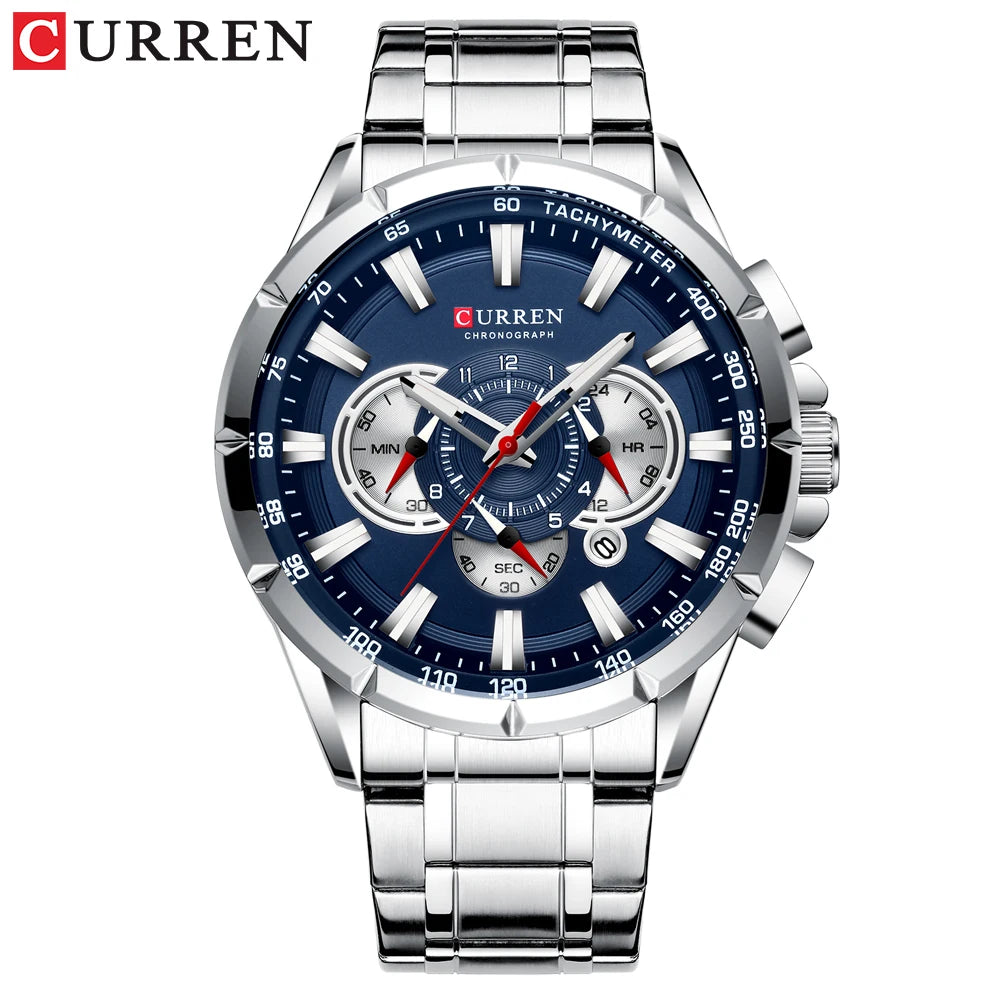 Stainless Steel Chronograph Watch — Silver | KIMLUD