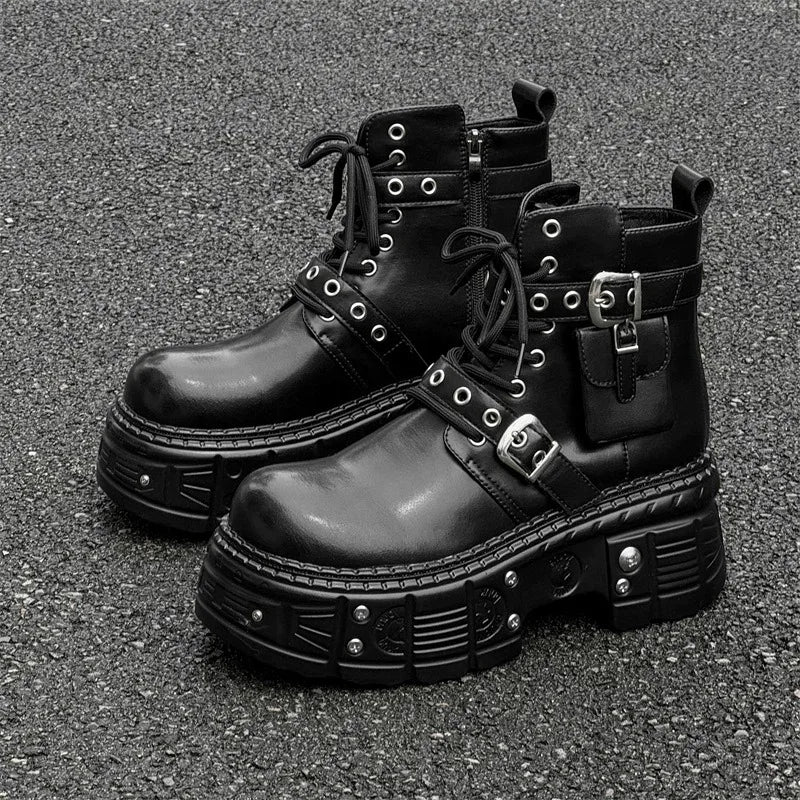 Latest Design Chunky Shoes Men Durable Alternative Heavy Metal Cyberpunk Style Handsome Ankle Men Martin Boots