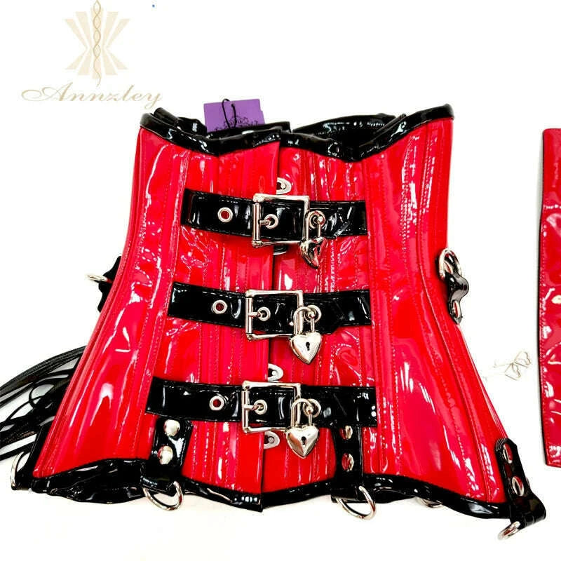 annzley-red-and-black-leather-corset-with-lock-underbust-korsett-for-waist-slimming-men-corset-tight-lacing-corsette-24-pieces-kimlud-kimlud-33910518