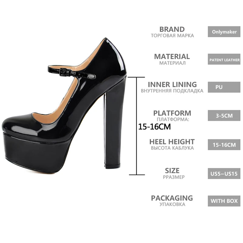 Mary Jane Platform Pumps – Ankle Strap Buckle – PU | KIMLUD