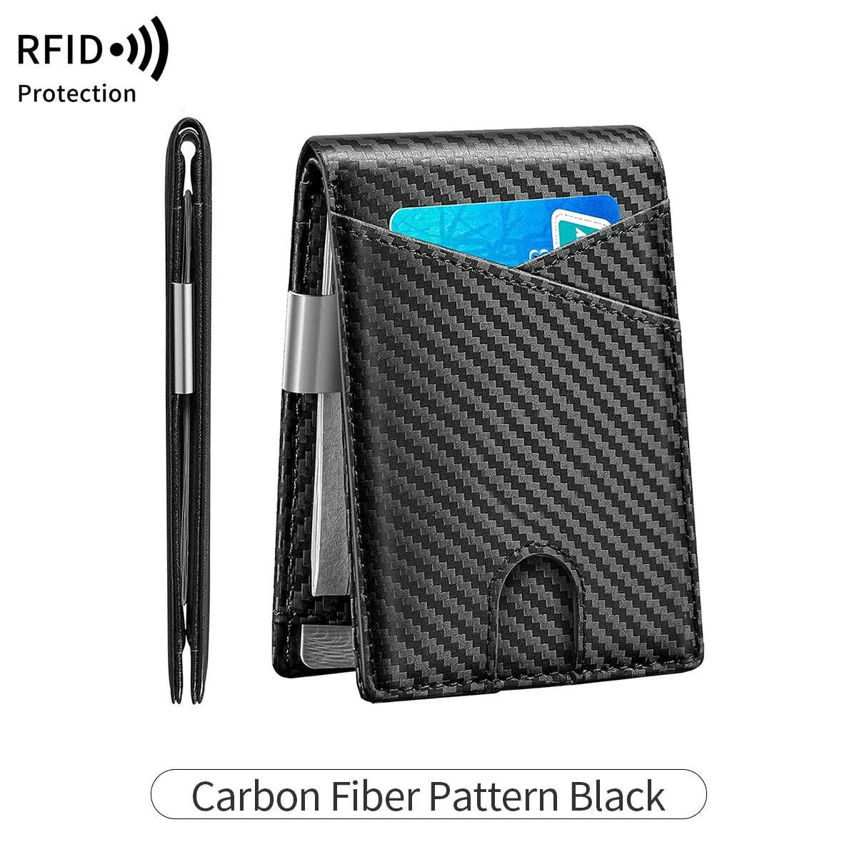 KIMLUD, RFID Blocking Men's Carbon Fiber Pattern Wallet Minimally Thin Double Fold Credit Card Holder Portable Front Pocket Wallet, KIMLUD Womens Clothes