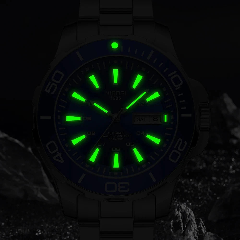 NIBOSI Automatic Men Watch Mechanical Waterproof Date Week Watches Men's Sports Wristwatch Man Stainless Steel Relogio Masculino