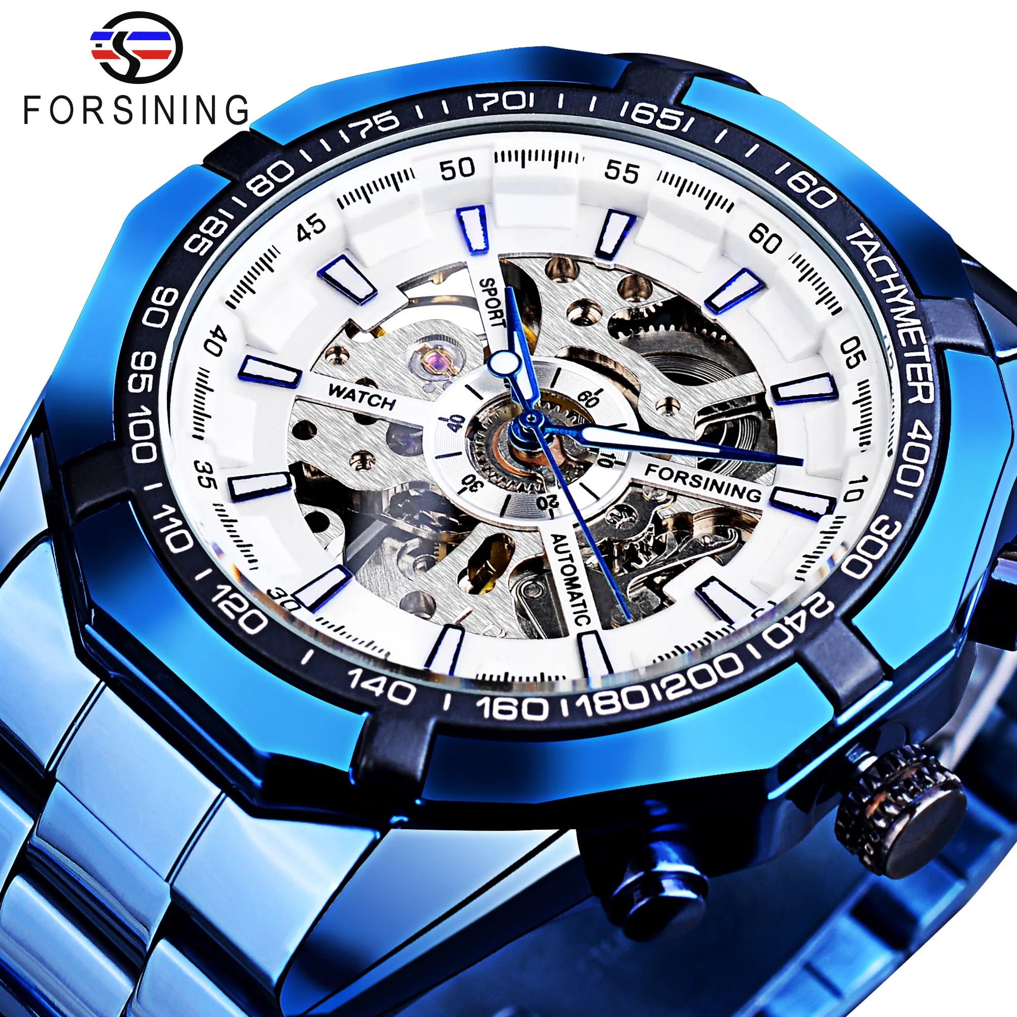 Forsining 2025 Stainless Steel Waterproof Mens Skeleton Watches Top Brand Luxury Transparent Mechanical Sport Male Wrist Watches