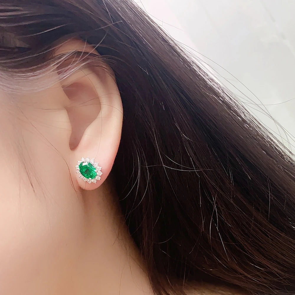 Lab Grown Emerald Stud Earrings 2.2 Carat 925 Silver — Green | KIMLUD