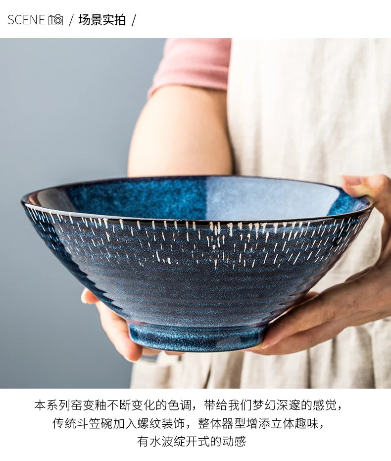 Ceramic Noodle Bowls Large Set — Cobalt Blue | KIMLUD