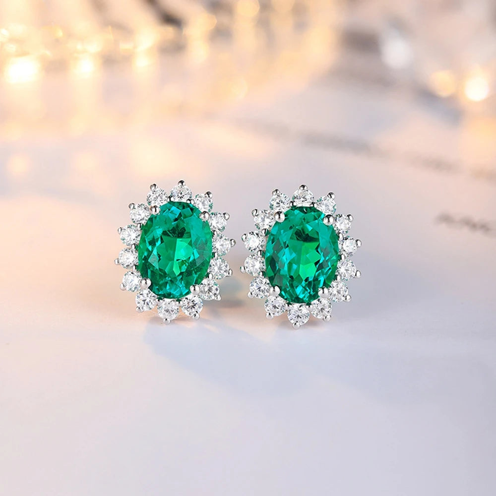 Lab Grown Emerald Stud Earrings 2.2 Carat 925 Silver — Green | KIMLUD