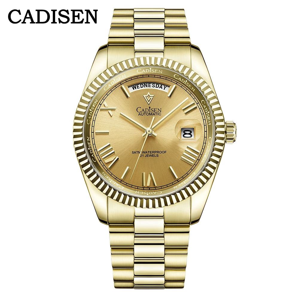 CADISEN Men's Mechanical Watches Luxury Meteorite Dial Automatic Watch For Men Week 100M Japan MIYOTA 8285 Movement Clock Man