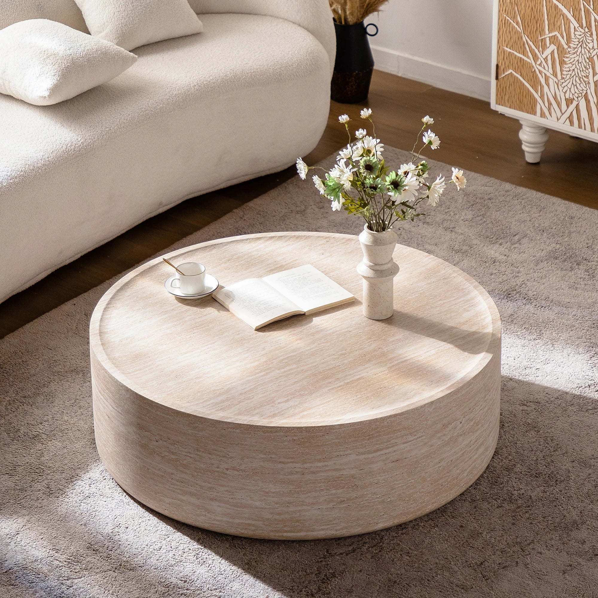 New Italian Minimalist Modern Design Small Apartment Wood Round Coffee Table for Living Room Home Furniture Easy to Clean