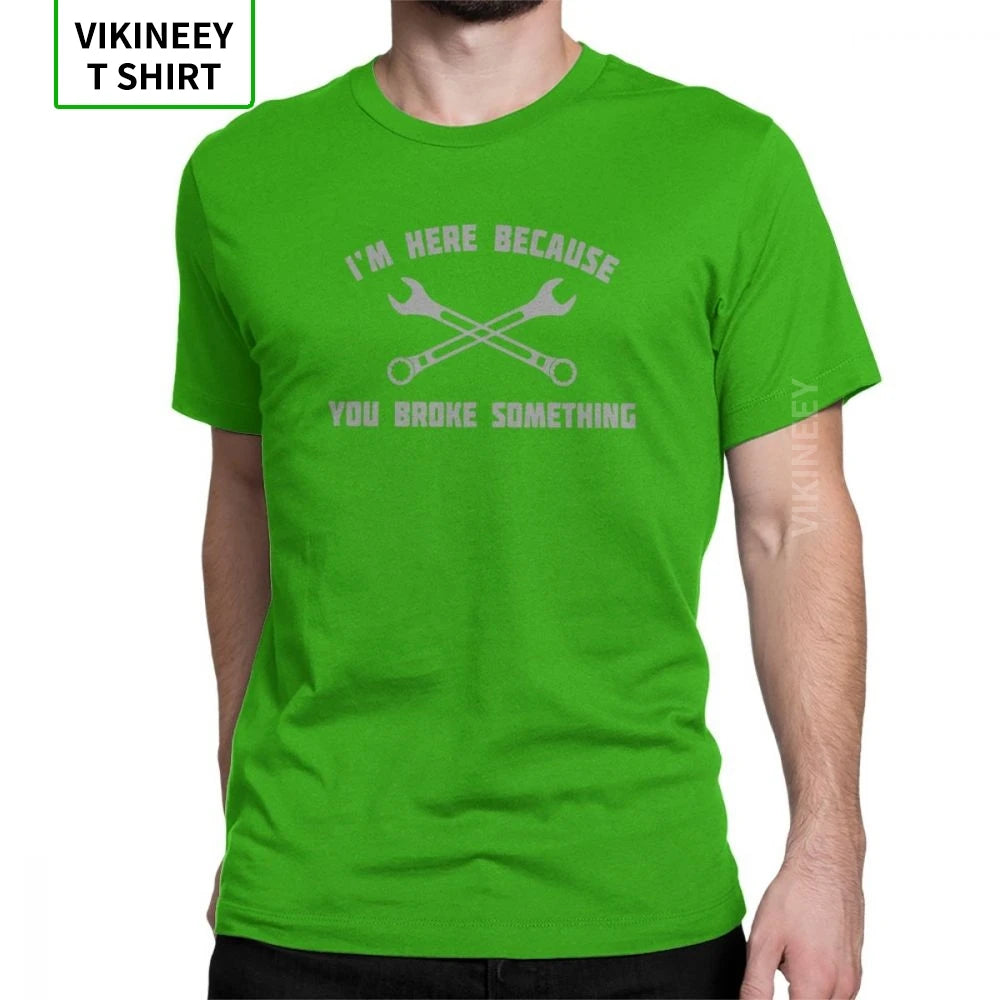 Men's T Shirt – Mechanic Car Print – Cotton Short Sleeve – Black | KIMLUD