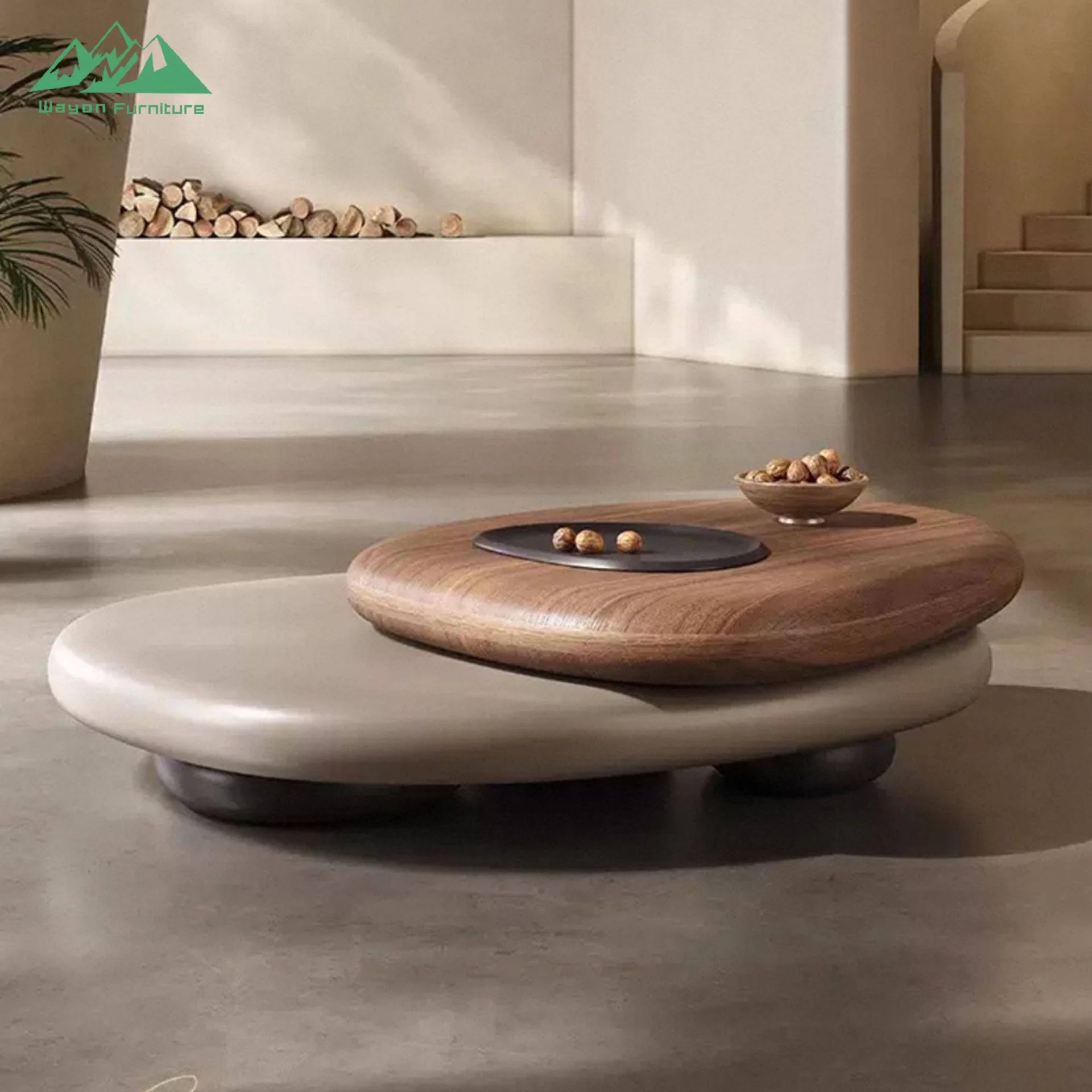 Wabi Sabi Wood Nesting Coffee Table Set Irregular Shape — Walnut | KIMLUD