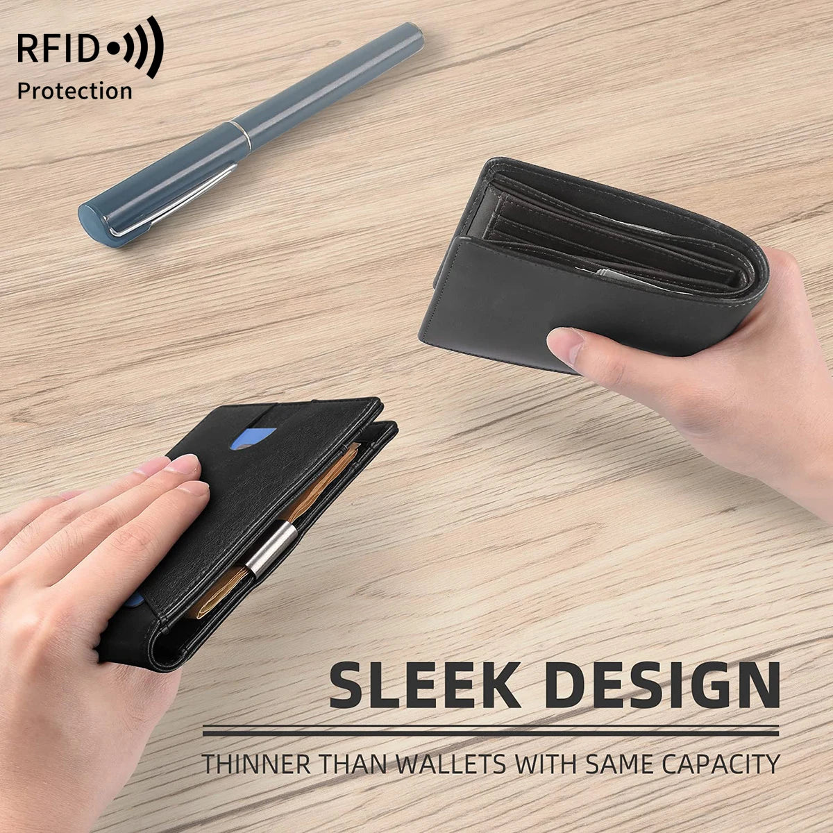 RFID Blocking Men's Carbon Fiber Pattern Wallet Minimally Thin Double Fold Credit Card Holder Portable Front Pocket Wallet