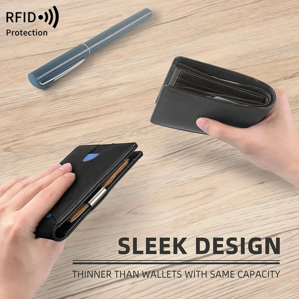 KIMLUD, RFID Blocking Men's Carbon Fiber Pattern Wallet Minimally Thin Double Fold Credit Card Holder Portable Front Pocket Wallet, KIMLUD Womens Clothes