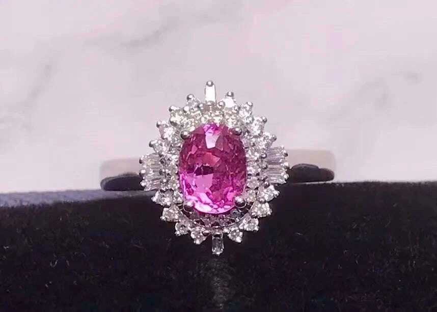 KIMLUD, Sgarit Luxury Wedding Ring Gemstone 18k White Gold 42pc Diamond 1.77ct Pink Sapphire Rings 3.14g Jewelry Women, KIMLUD Womens Clothes