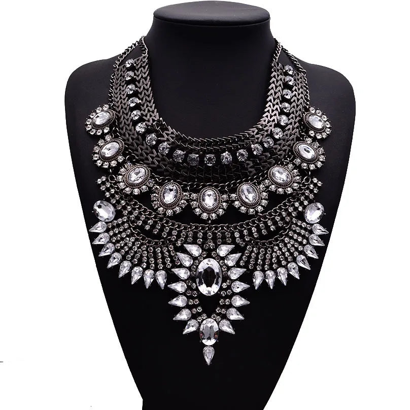 Choker Necklace – Multilayer Coin Collar – Rhinestone Tin Alloy | KIMLUD