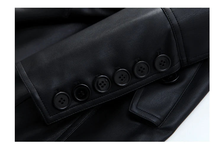 Coats & Jackets – Double Breasted – Faux Leather – Brown | KIMLUD