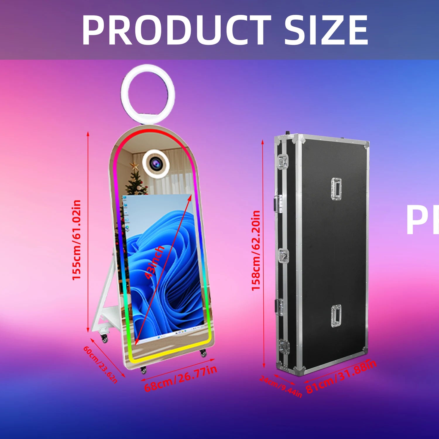 Fashion Arch Magic Mirror Photo Booth Machine With 43 Inch Touch Screen Camera and Printer Selfie Mirror Photobooth for Events