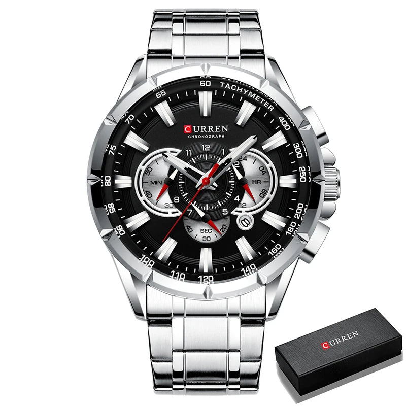 Stainless Steel Chronograph Watch — Silver | KIMLUD