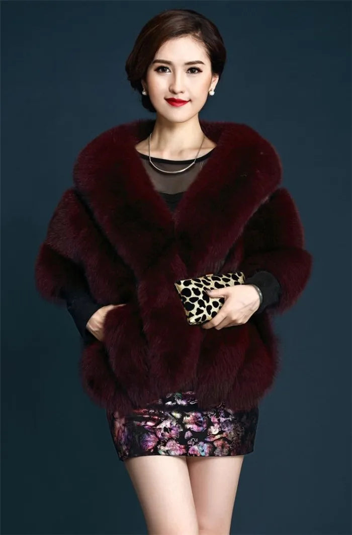 Customized 2023 Winter Faux Fur Coats luxury fox fur imitation mink fur poncho bridal wedding dress shawl cape women vest fur co