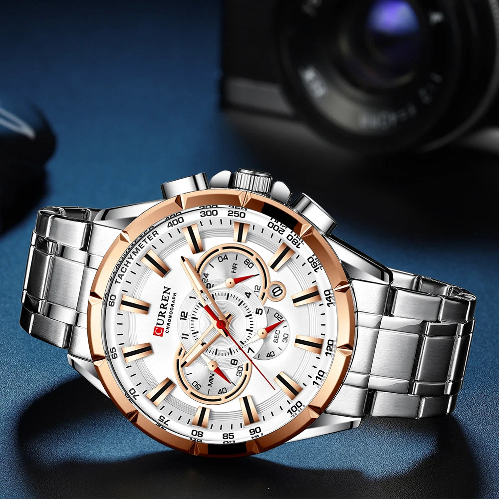 Stainless Steel Chronograph Watch — Silver | KIMLUD