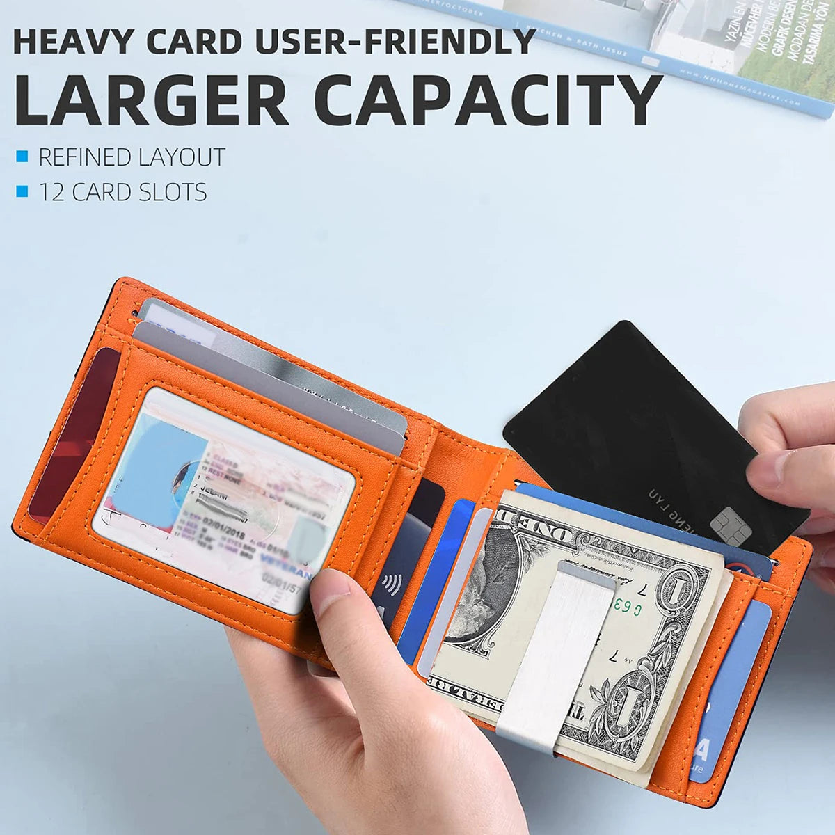 RFID Blocking Men's Carbon Fiber Pattern Wallet Minimally Thin Double Fold Credit Card Holder Portable Front Pocket Wallet