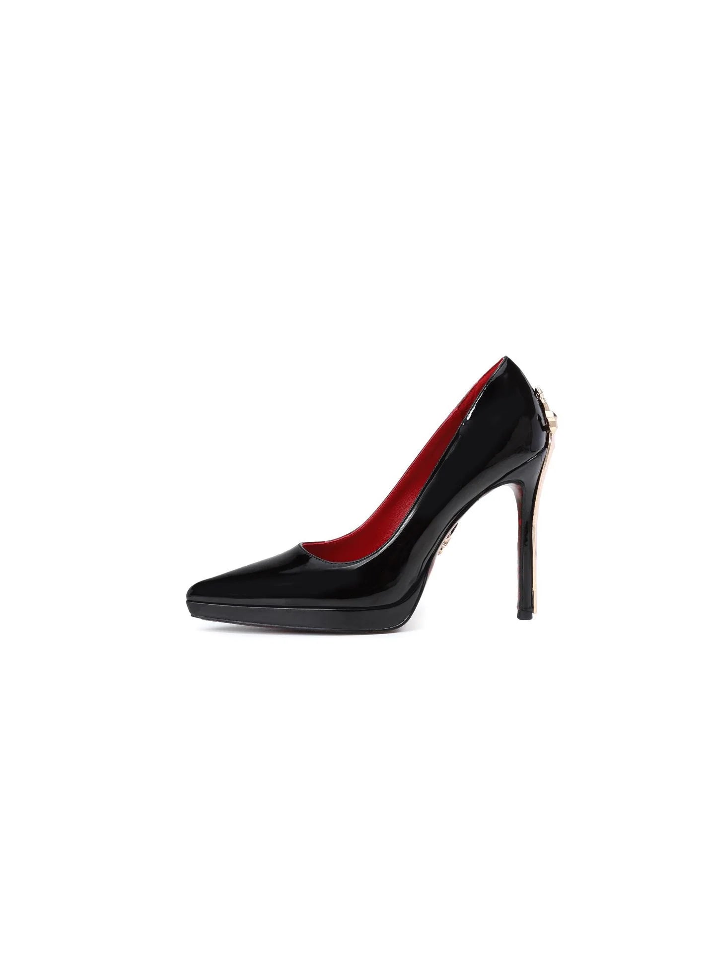 2026 New Waterproof Patent Leather Platform Gold Stiletto 9cm Thin Solid Super High Pointed Toe Red Sole Elegant Black Women's