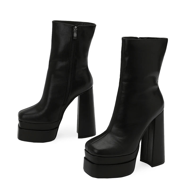 2023 Spot Supply Fashion Thick Heel Waterproof Platform Heightened Nude Boots Comfortable High Heel Ankle Boots